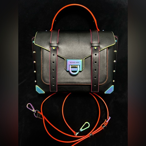 Michael Kors Handbags - Michael Kors Black Crossbody Manhattan with neon accents